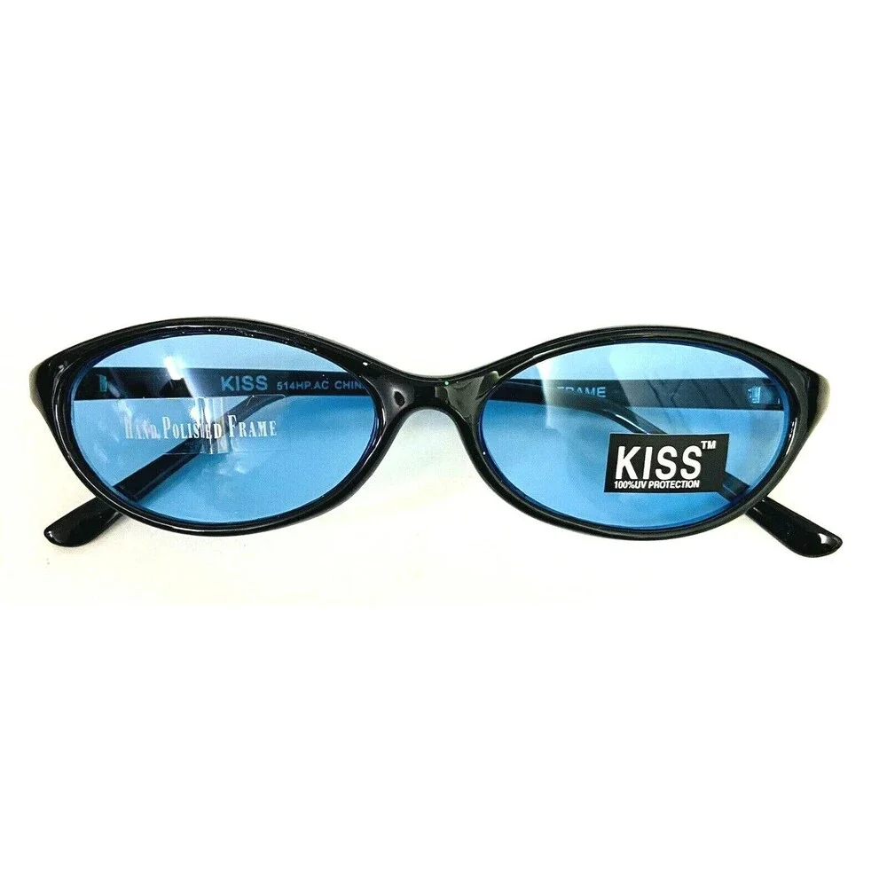 Kiss Womens Classic Black Blue Lens Cat Eye Sunglasses Hand Polished Frames
